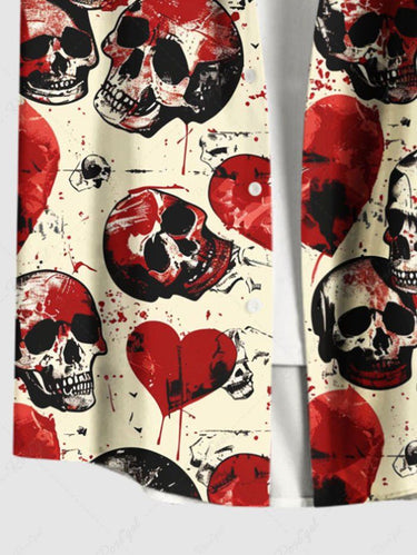 Gothic Plus Size Skull Heart Print Valentines Button Pocket Shirt For Men