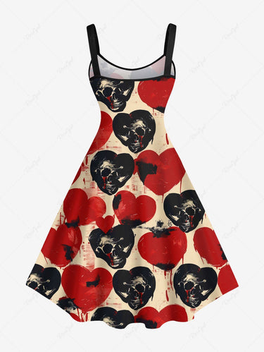 Gothic Plus Size Skull Heart Print Valentines A Line Dress