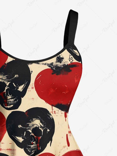 Gothic Plus Size Skull Heart Print Valentines A Line Dress