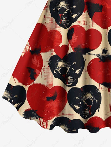 Gothic Plus Size Skull Heart Print Valentines A Line Dress