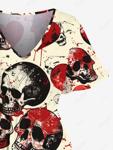 Gothic Plus Size Skull Heart Print Valentines Split Pocket A Line Midi Dress