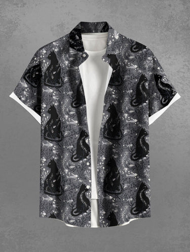 Gothic Plus Size Cat Branch Print Button Pocket Shirt For Men
