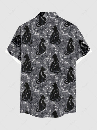 Gothic Plus Size Cat Branch Print Button Pocket Shirt For Men