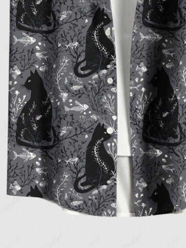 Gothic Plus Size Cat Branch Print Button Pocket Shirt For Men