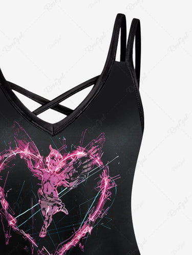 Gothic Plus Size Angel Heart Print Valentines Crisscross Strappy A Line Cami Dress