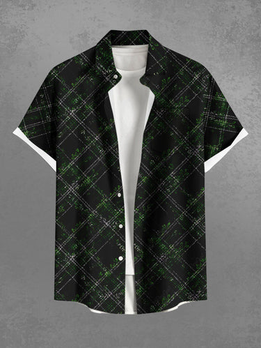 Gothic Plus Size Geometric Plaid Print Button Pocket Shirt For Men