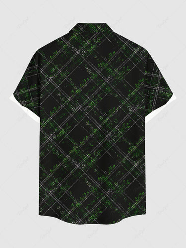 Gothic Plus Size Geometric Plaid Print Button Pocket Shirt For Men