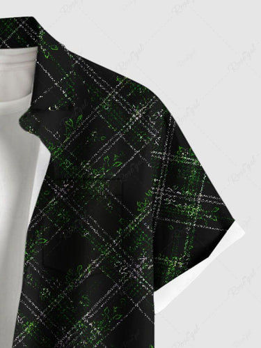 Gothic Plus Size Geometric Plaid Print Button Pocket Shirt For Men