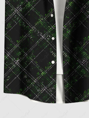 Gothic Plus Size Geometric Plaid Print Button Pocket Shirt For Men