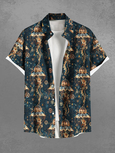 Gothic Plus Size Cyberpunk Jellyfish Print Button Pocket Shirt For Men
