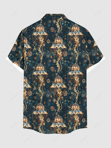 Gothic Plus Size Cyberpunk Jellyfish Print Button Pocket Shirt For Men