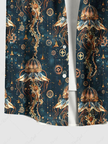 Gothic Plus Size Cyberpunk Jellyfish Print Button Pocket Shirt For Men
