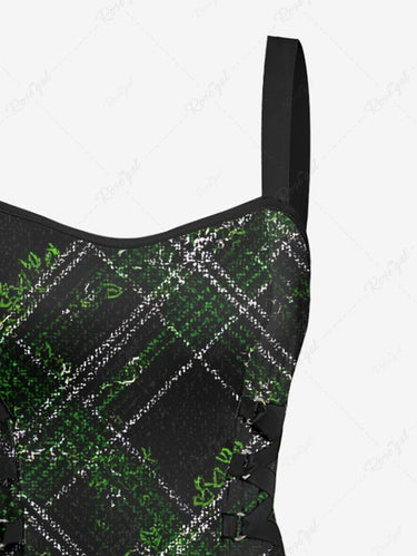 Gothic Geometric Plaid Print Lace Up A Line Dress