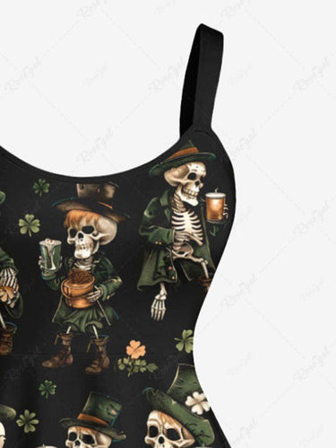 Gothic Plus Size Skeleton Beer Leaf Print A Line Dress
