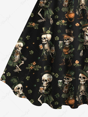 Gothic Plus Size Skeleton Beer Leaf Print A Line Dress