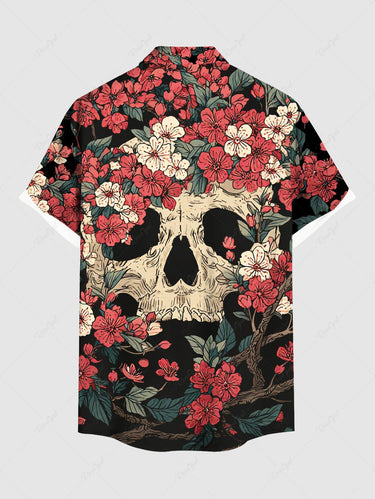 Gothic Plus Size Skull Tree Flower Print Button Pocket Shirt For Men