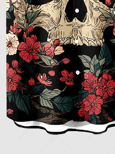 Gothic Plus Size Skull Tree Flower Print Button Pocket Shirt For Men