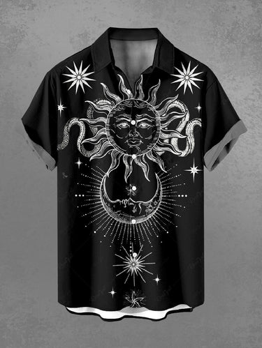 Gothic Plus Size Sun Moon Star Octopus Print Button Pocket Shirt For Men