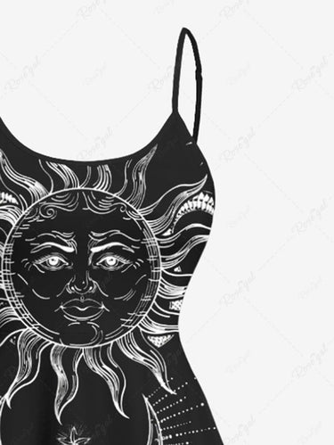 Gothic Plus Size Sun Moon Star Octopus Print High Low Asymmetric Cami Dress