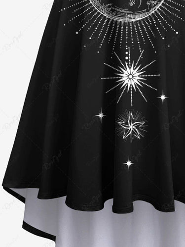 Gothic Plus Size Sun Moon Star Octopus Print High Low Asymmetric Cami Dress
