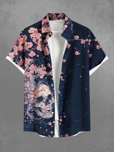 Gothic Plus Size Skull Tree Branch Flower Print Button Pocket Shirt For Men
