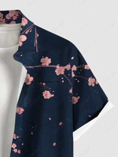 Gothic Plus Size Skull Tree Branch Flower Print Button Pocket Shirt For Men