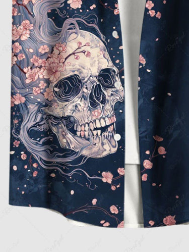 Gothic Plus Size Skull Tree Branch Flower Print Button Pocket Shirt For Men