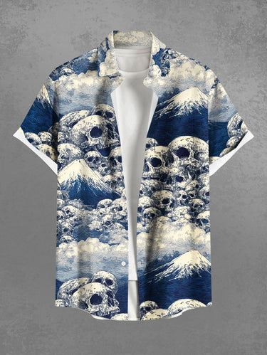 Gothic Plus Size Skull Mountain Cloud Print Button Pocket Shirt For Men