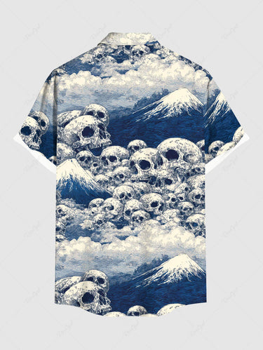 Gothic Plus Size Skull Mountain Cloud Print Button Pocket Shirt For Men