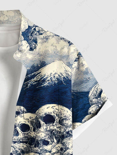 Gothic Plus Size Skull Mountain Cloud Print Button Pocket Shirt For Men