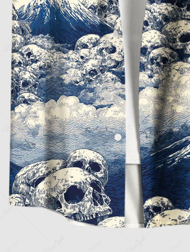 Gothic Plus Size Skull Mountain Cloud Print Button Pocket Shirt For Men