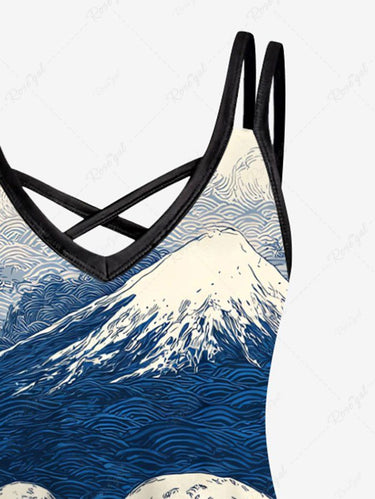 Gothic Plus Size Skull Mountain Cloud Print Crisscross Strappy A Line Cami Dress