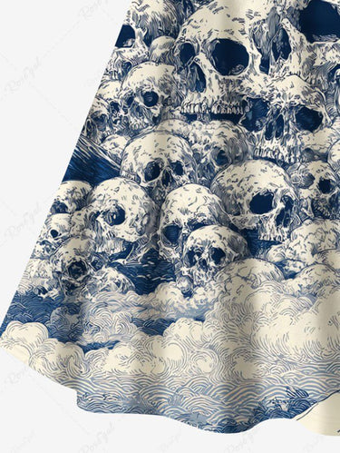 Gothic Plus Size Skull Mountain Cloud Print Crisscross Strappy A Line Cami Dress