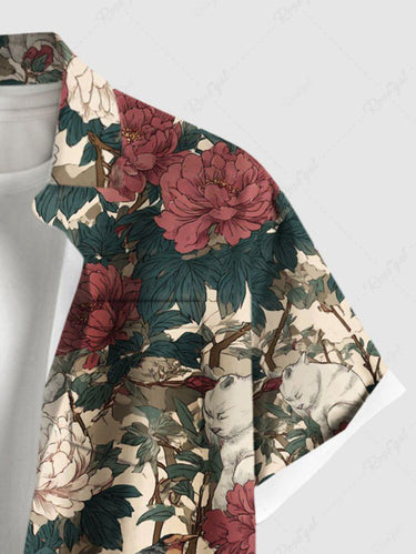 Gothic Plus Size Flower Leaf Cat Print Button Pocket Shirt For Men