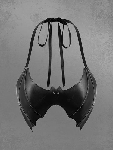Gothic PU Leather Bat Halter Tank Top