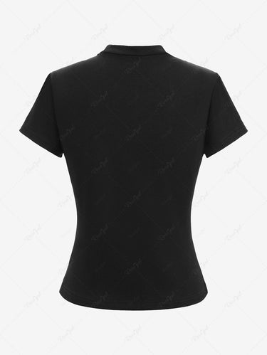 Gothic Cross Floral Lace Trim Crew Neck T-shirt