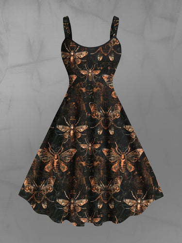 Gothic Plus Size Insects Print A Line Dress