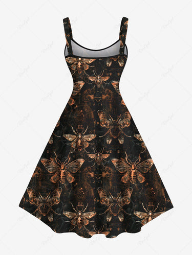 Gothic Plus Size Insects Print A Line Dress