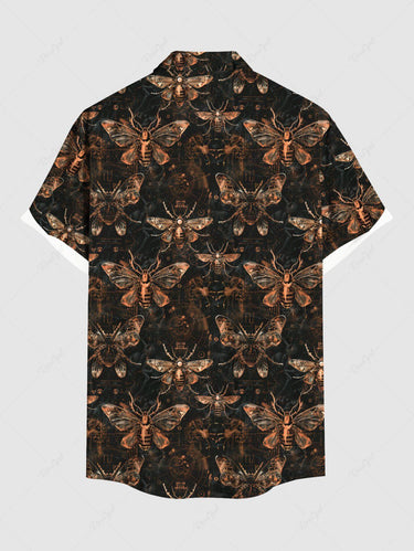 Gothic Plus Size Insects Print Button Pocket Shirt For Men