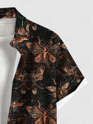 Gothic Plus Size Insects Print Button Pocket Shirt For Men