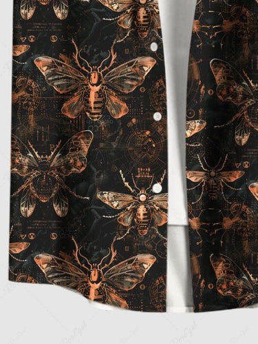 Gothic Plus Size Insects Print Button Pocket Shirt For Men