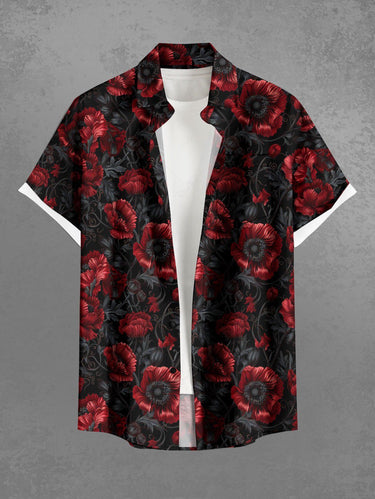 Gothic Plus Size Flower Leaf Print Button Pocket Shirt For Men