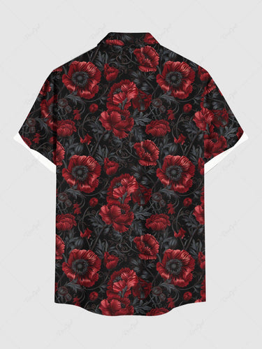 Gothic Plus Size Flower Leaf Print Button Pocket Shirt For Men