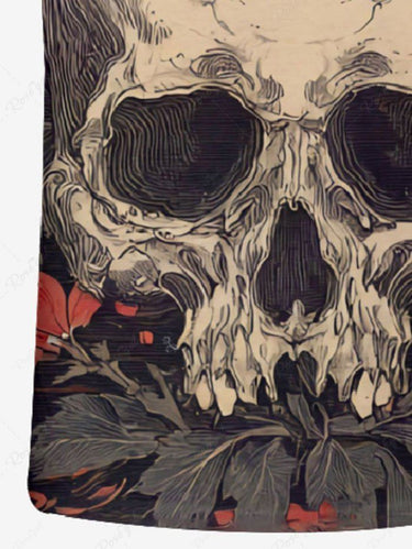 Gothic Plus Size Skull Flower Leaf Print T-shirt For Men