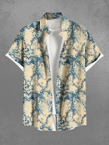 Gothic Plus Size Angel Heart Vine Print Valentines Button Pocket Shirt For Men