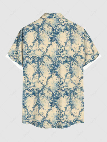 Gothic Plus Size Angel Heart Vine Print Valentines Button Pocket Shirt For Men