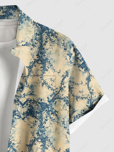 Gothic Plus Size Angel Heart Vine Print Valentines Button Pocket Shirt For Men