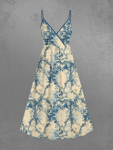 Gothic Plus Size Angel Heart Vine Print Valentines Surplice A Line Cami Dress