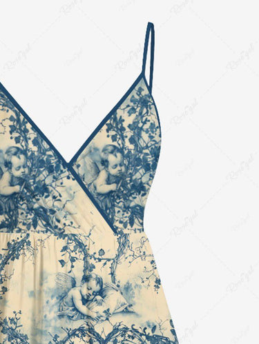 Gothic Plus Size Angel Heart Vine Print Valentines Surplice A Line Cami Dress