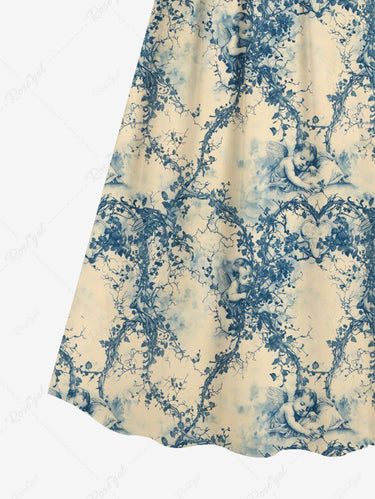 Gothic Plus Size Angel Heart Vine Print Valentines Surplice A Line Cami Dress